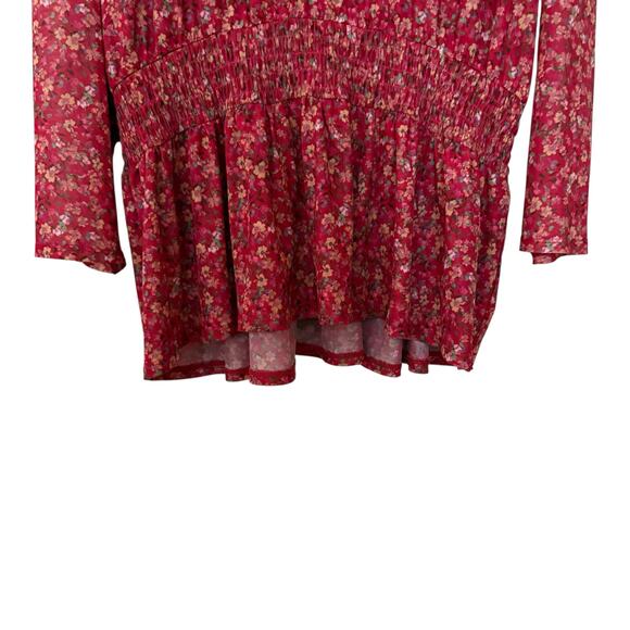 Lane Bryant Red Pink Floral V neck Peplum Quarter Sleeve Sheer Blouse Size 22/24 - Picture 7 of 8
